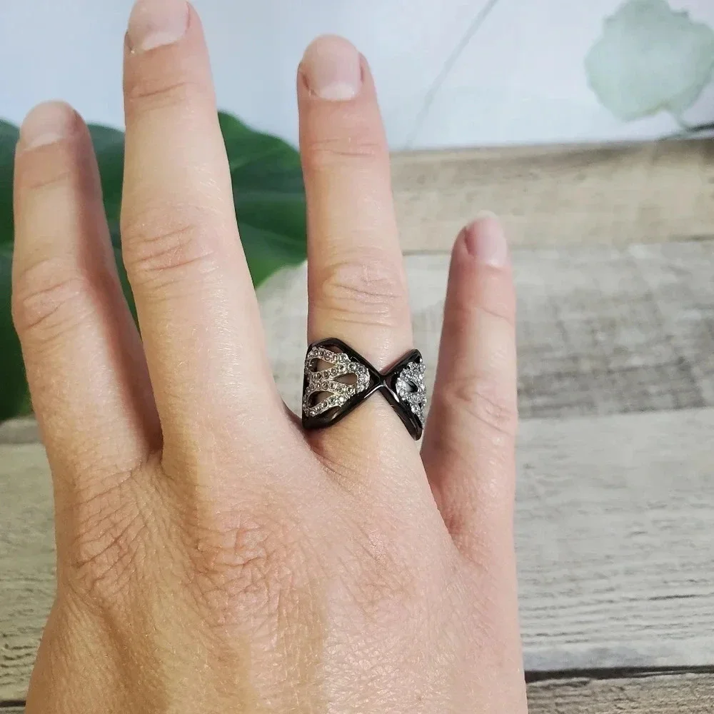 Black Stainless Steel Two-Tone Ring sz 5